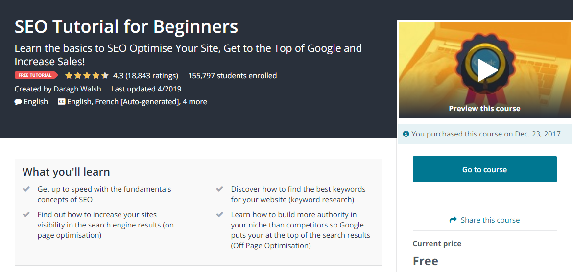 seo tutorial for beginners by Udemy